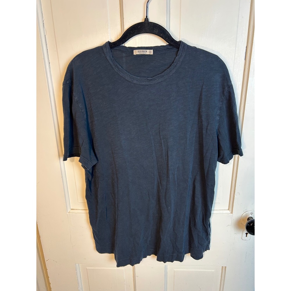 Buck Mason Men Black Slub Curved Hem Short Sleeve Cotton Tee Shirt Medium